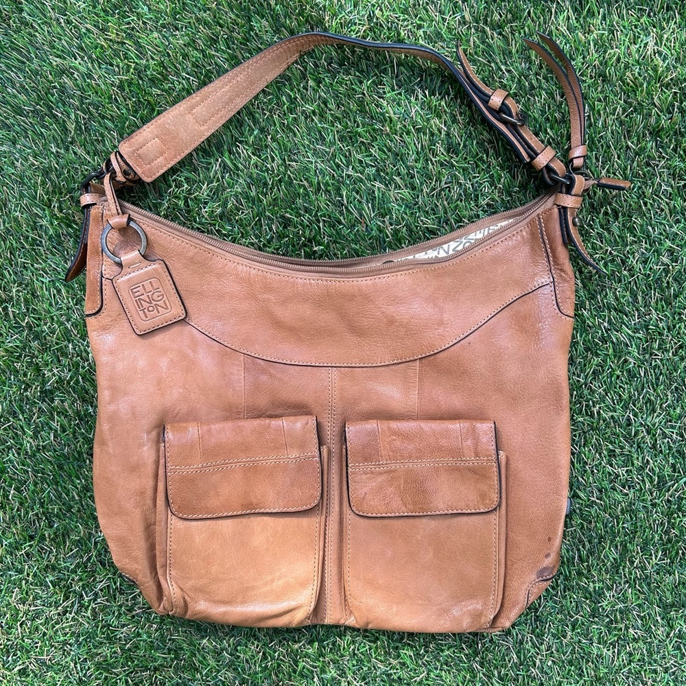Ellington Tan Leather Shoulder Bag with Dual Front Pockets